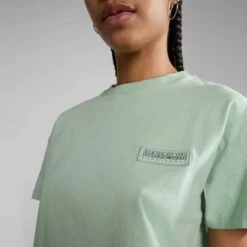 Napapijri Morgex Short Sleeve T-Shirt Mint Green Women -Outdoor Outfit Store nap np0a4g97g1e1 005