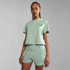 Napapijri Morgex Short Sleeve T-Shirt Mint Green Women -Outdoor Outfit Store nap np0a4g97g1e1 006