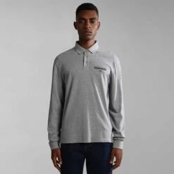 Napapijri Ayas 1 Long Sleeve Polo Shirt Light Grey -Outdoor Outfit Store nap np0a4gjx160 003