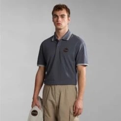 Napapijri Macas Short Sleeve Polo Shirt Dark Grey -Outdoor Outfit Store nap np0a4h5zb4d1 006
